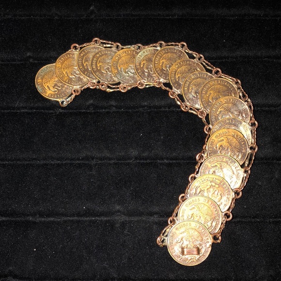 Vintage Other - VINTAGE Brass Mexican 5 Cent Piece Bracelet #25
